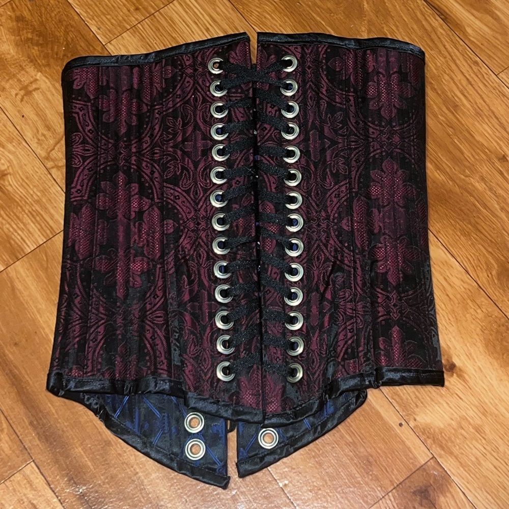Vintage Black&red corset blue & black corset floral print reversible 2in1 XXS-XS - Picture 2 of 6